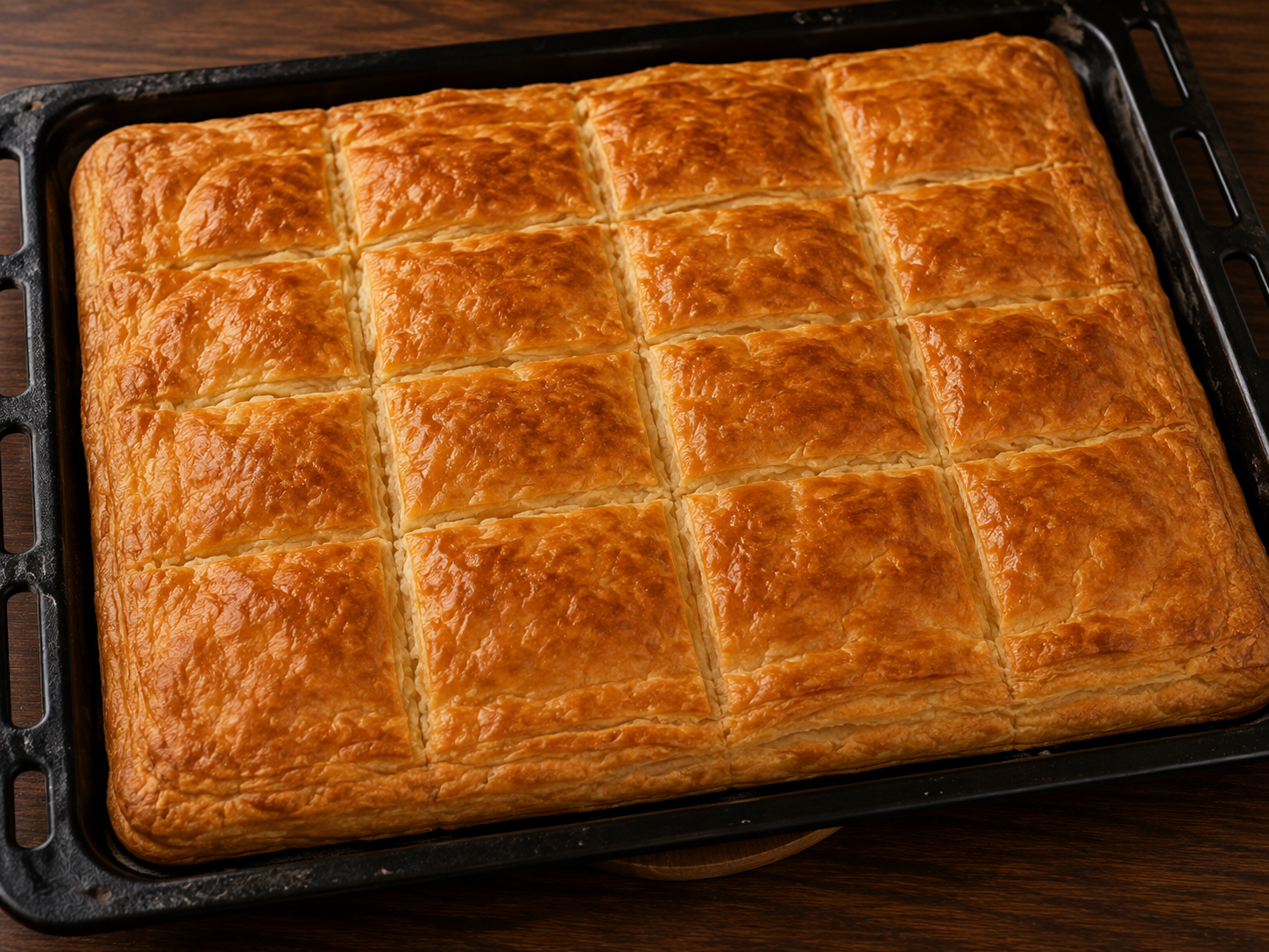 Authentic homemade Georgian Puff Pastry Khachapuri fresh from the oven.